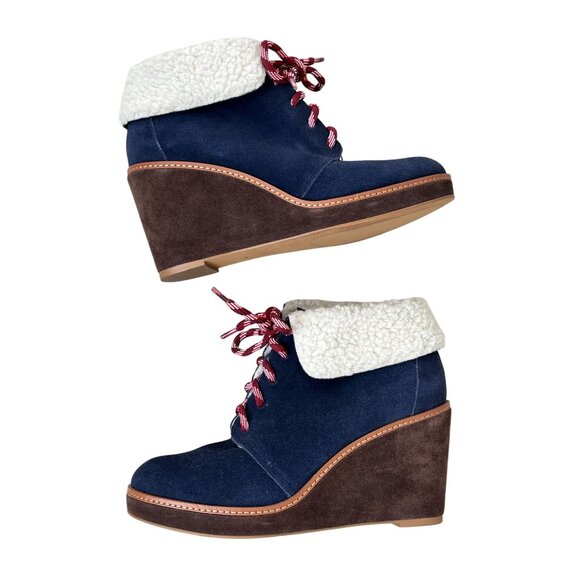 Caslon Blue Suede Wedge Ankle Booties w/Faux Fur Trim Size 8 - NWOB - Picture 10 of 16